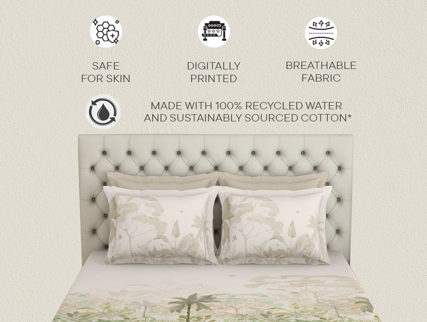 Spaces Essentials Premium 100 % Cotton Large Bedsheet, 180 TC, Floral, Light Aqua