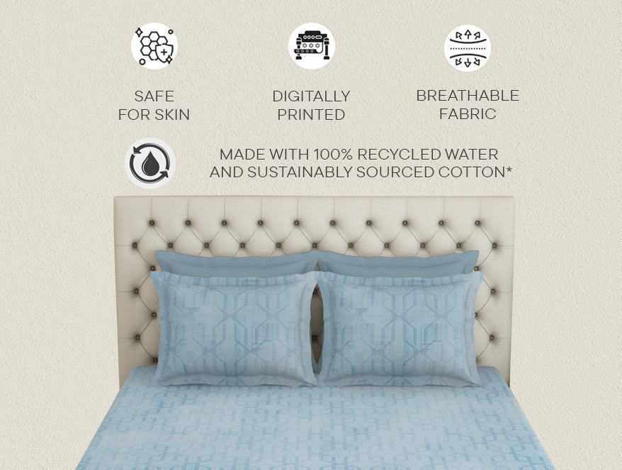 Spaces Essentials Premium 100 % Cotton Large Bedsheet, 180 TC, Geometric, Light Green