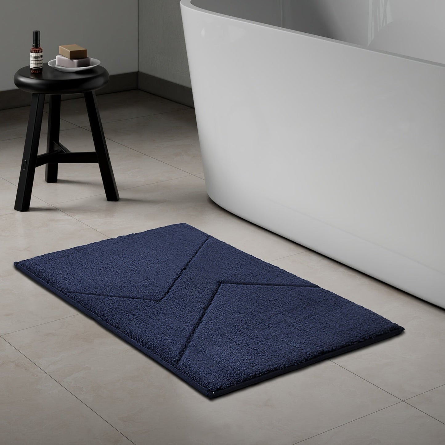 Spaces Swift Flow Polyester Small Bath Mat, 1677 GSM, Solid, Navy