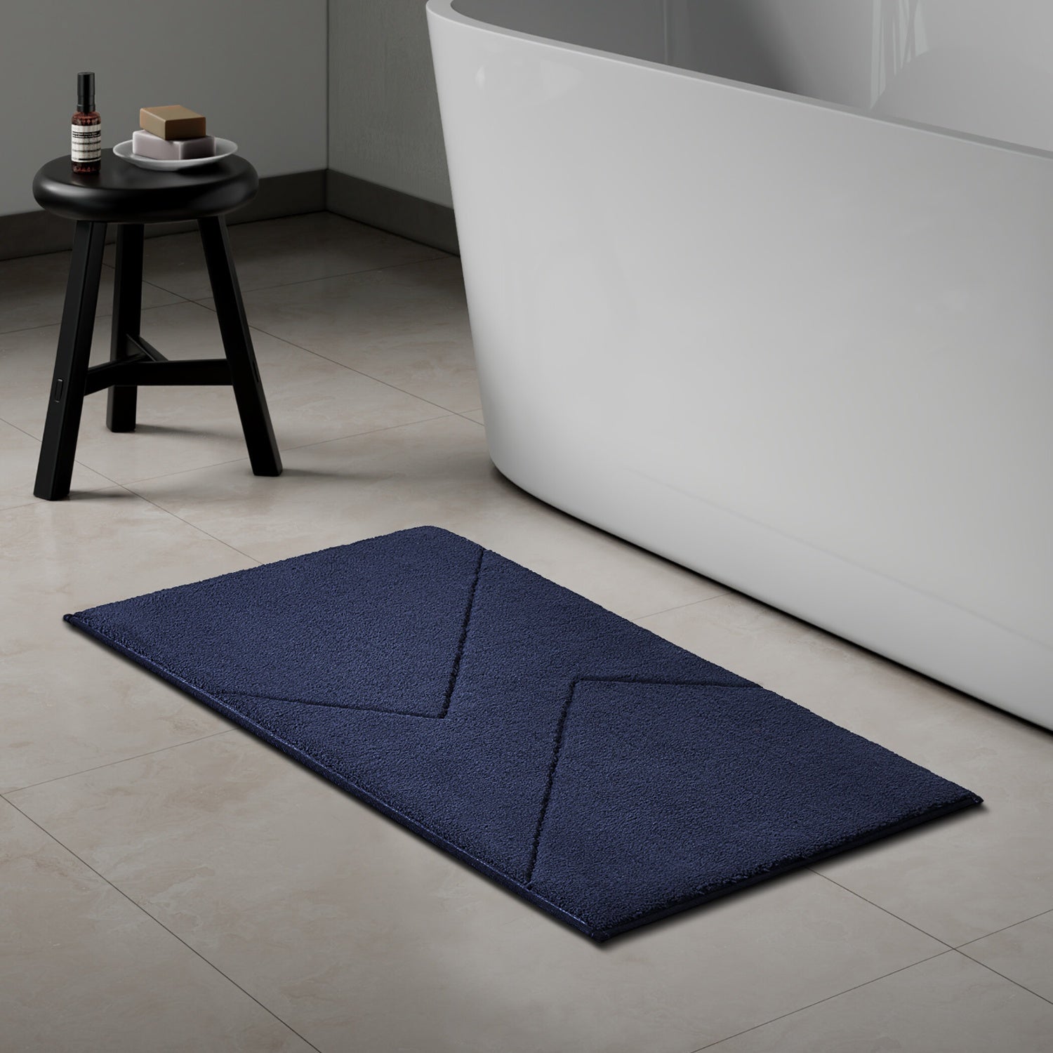 Spaces Swift Flow Polyester Large Bath Mat, 1659 GSM, Solid, Navy