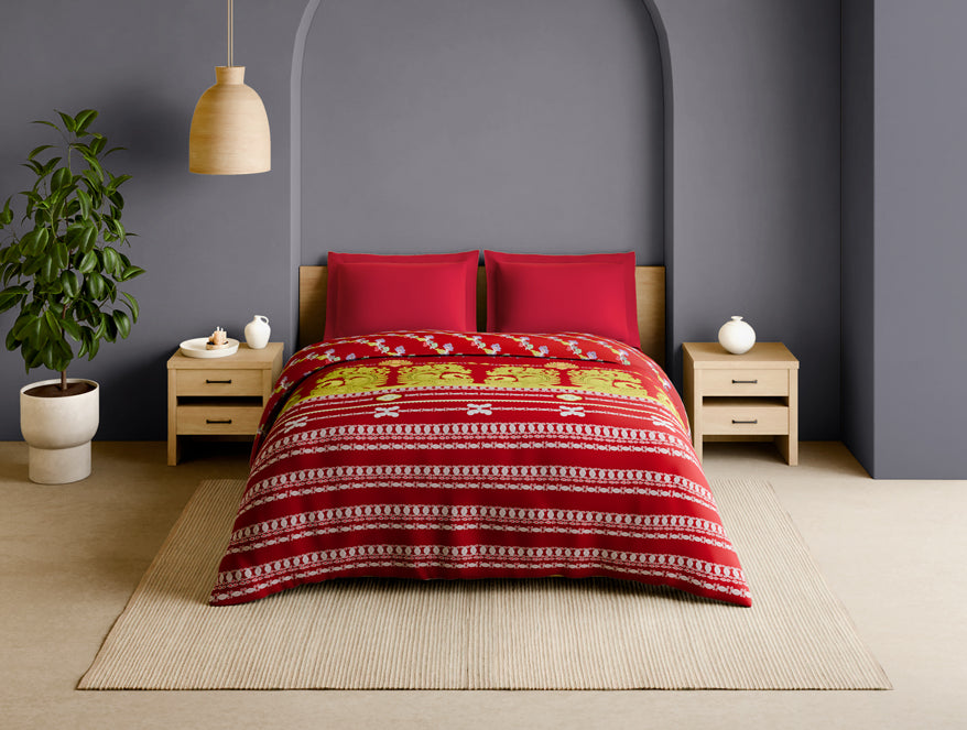 Spaces Rangana Multi 100% Cotton Double Quilt, 210 TC, Ornate, Red