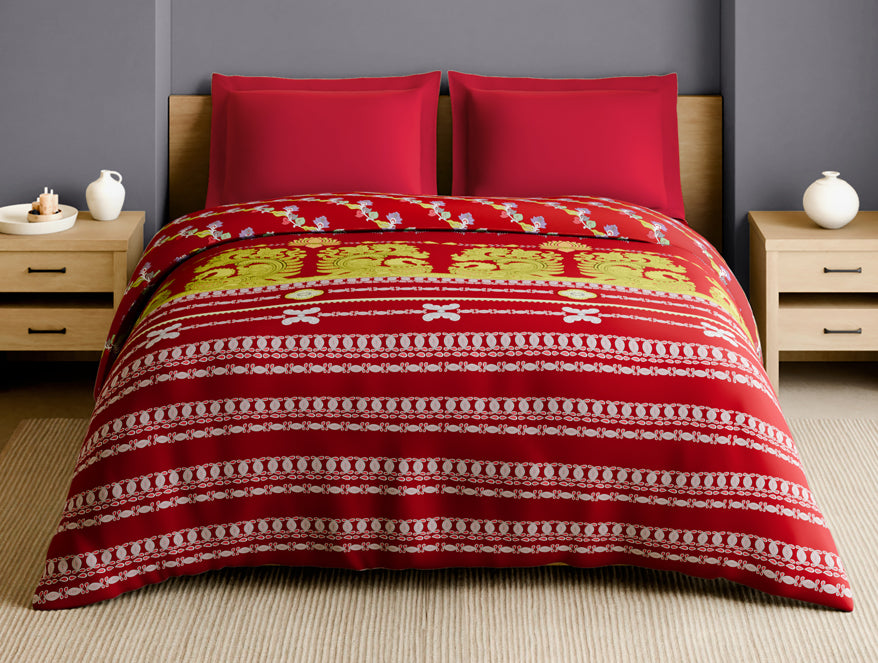 Spaces Rangana Multi 100% Cotton Double Quilt, 210 TC, Ornate, Red