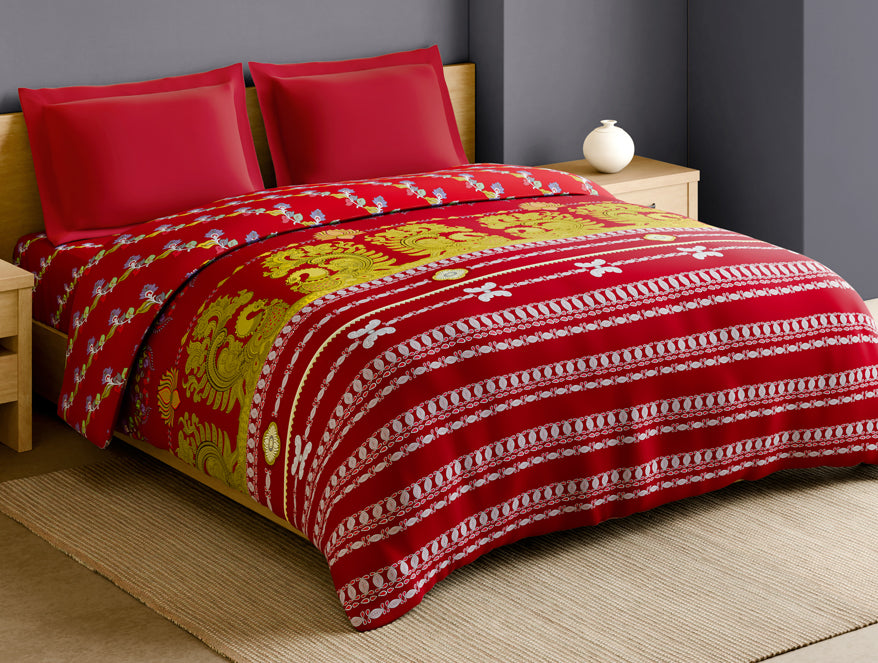 Spaces Rangana Multi 100% Cotton Double Quilt, 210 TC, Ornate, Red