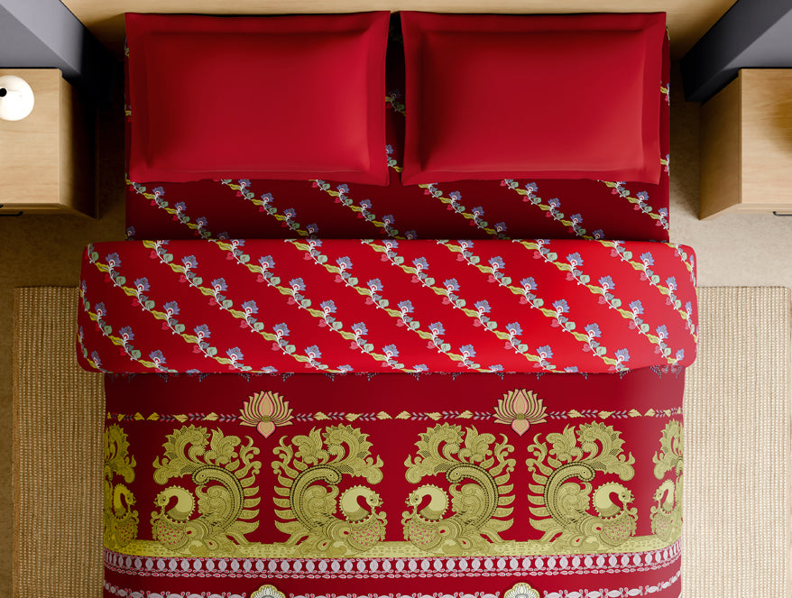 Spaces Rangana Multi 100% Cotton Double Quilt, 210 TC, Ornate, Red