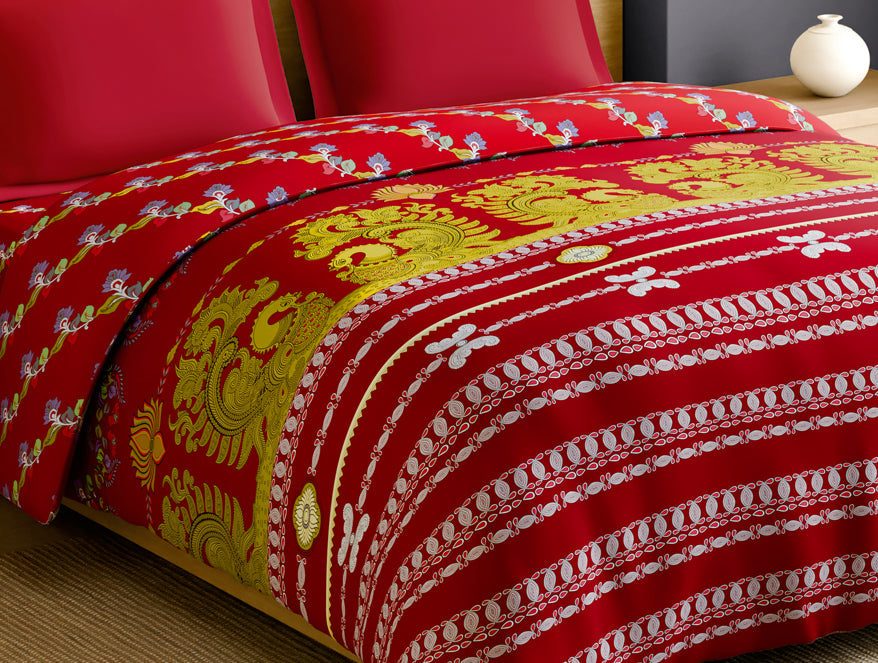 Spaces Rangana Multi 100% Cotton Double Quilt, 210 TC, Ornate, Red