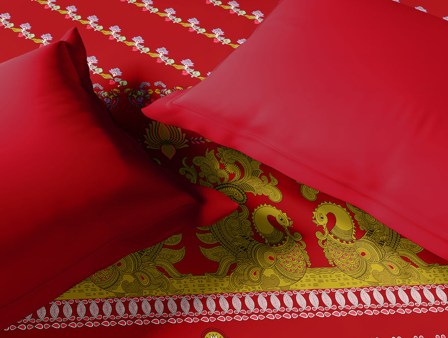 Spaces Rangana Multi 100% Cotton Double Quilt, 210 TC, Ornate, Red