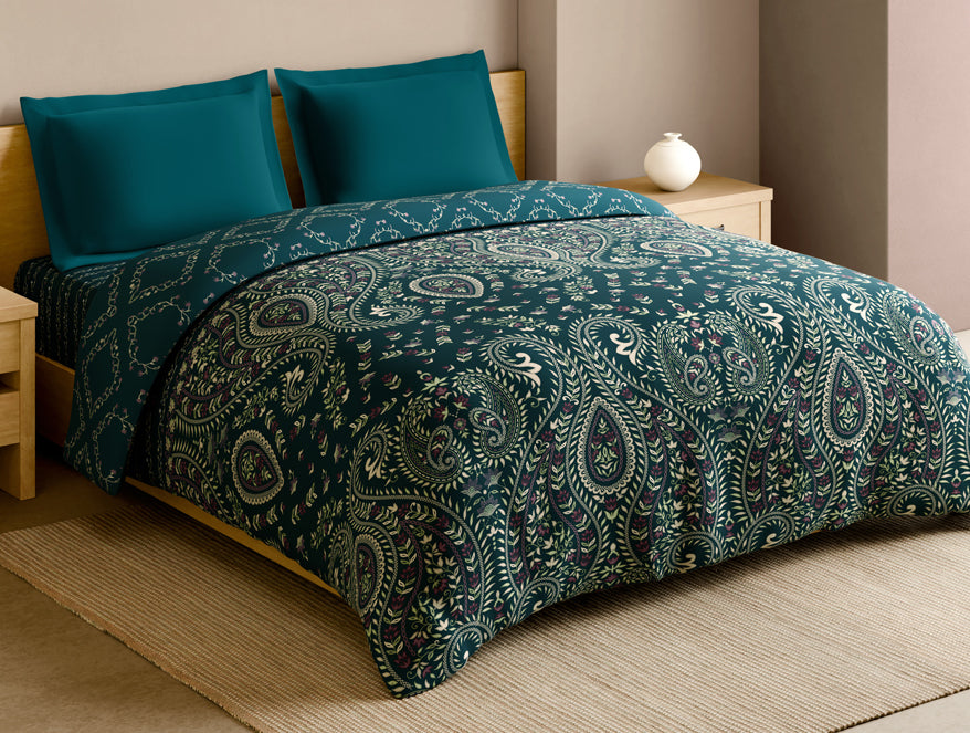 Spaces Rangana Multi 100% Cotton Double Quilt, 210 TC, Ornate, Dark Teal