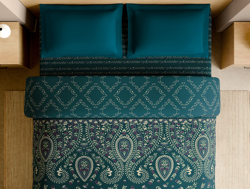 Spaces Rangana Multi 100% Cotton Double Quilt, 210 TC, Ornate, Dark Teal