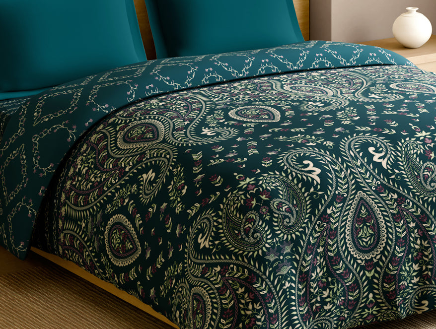 Spaces Rangana Multi 100% Cotton Double Quilt, 210 TC, Ornate, Dark Teal