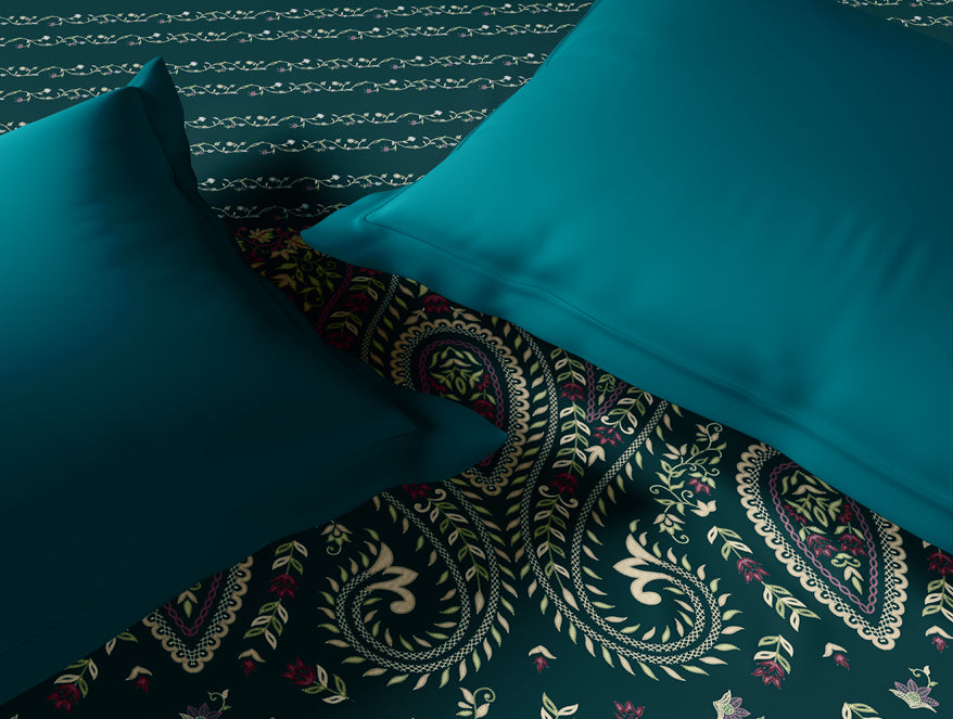 Spaces Rangana Multi 100% Cotton Double Quilt, 210 TC, Ornate, Dark Teal
