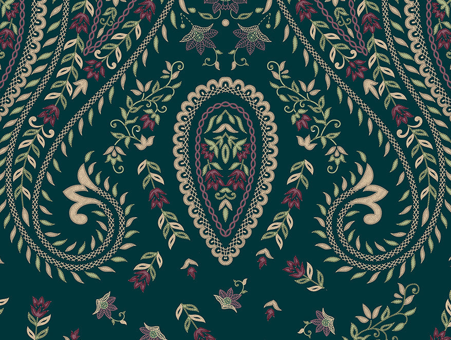 Spaces Rangana Multi 100% Cotton Double Quilt, 210 TC, Ornate, Dark Teal