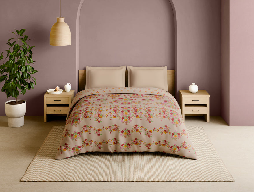 Spaces Rangana Multi 100% Cotton Double Quilt, 210 TC, Floral, Beige