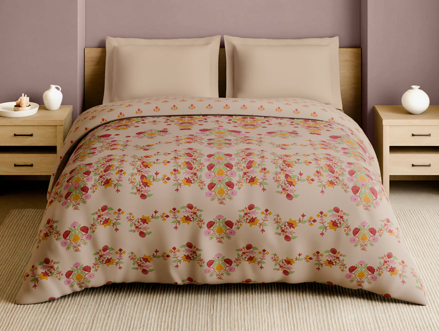 Spaces Rangana Multi 100% Cotton Double Quilt, 210 TC, Floral, Beige