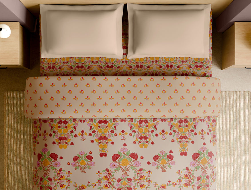 Spaces Rangana Multi 100% Cotton Double Quilt, 210 TC, Floral, Beige
