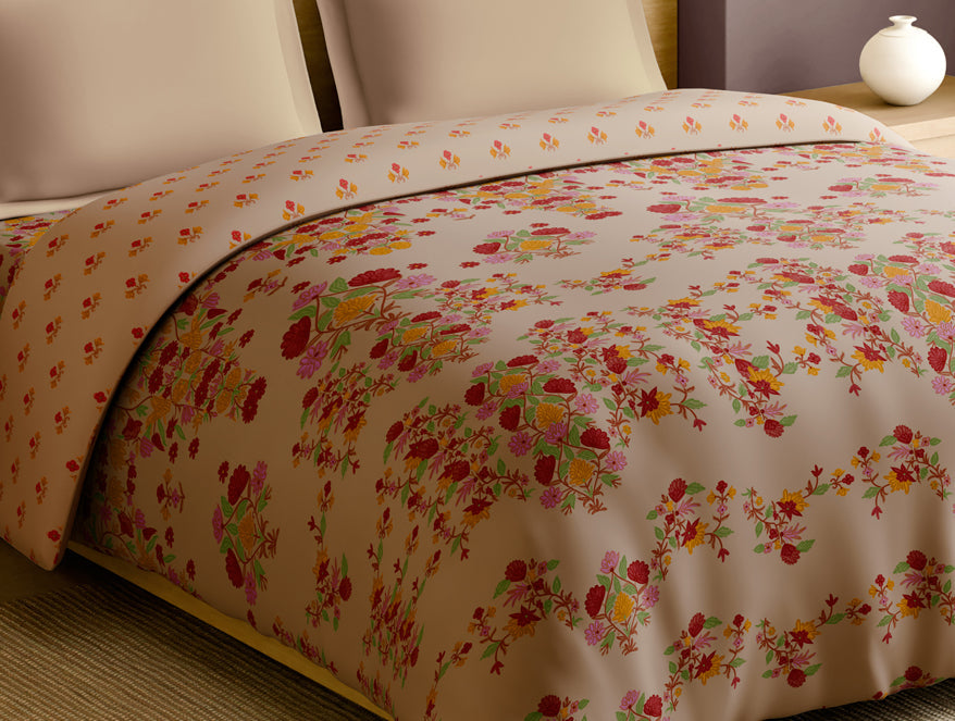 Spaces Rangana Multi 100% Cotton Double Quilt, 210 TC, Floral, Beige