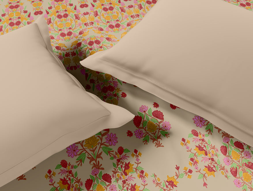 Spaces Rangana Multi 100% Cotton Double Quilt, 210 TC, Floral, Beige
