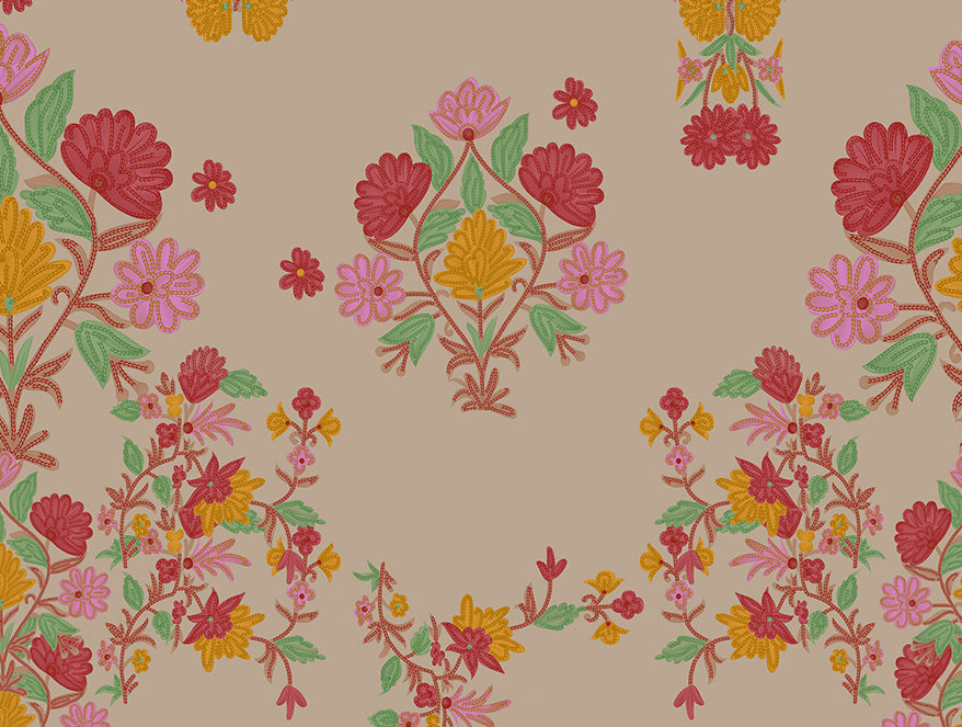 Spaces Rangana Multi 100% Cotton Double Quilt, 210 TC, Floral, Beige