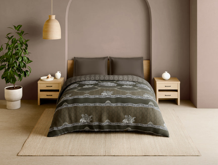 Spaces Rangana Multi 100% Cotton Double Quilt, 210 TC, Ornate, Dark Brown