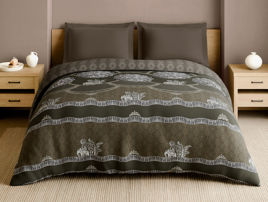 Spaces Rangana Multi 100% Cotton Double Quilt, 210 TC, Ornate, Dark Brown