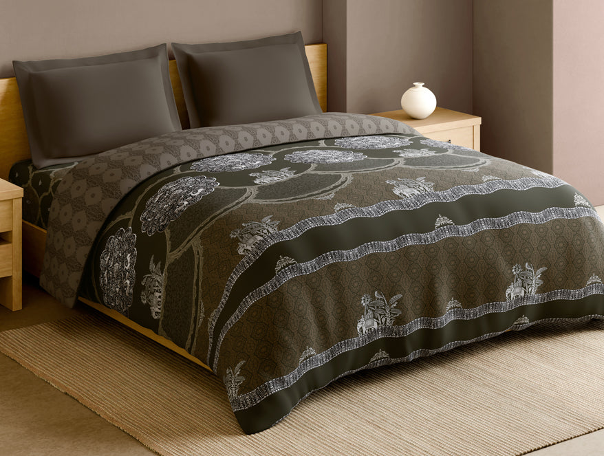 Spaces Rangana Multi 100% Cotton Double Quilt, 210 TC, Ornate, Dark Brown