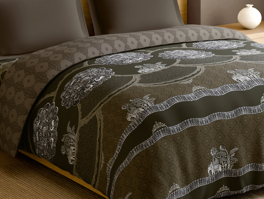 Spaces Rangana Multi 100% Cotton Double Quilt, 210 TC, Ornate, Dark Brown