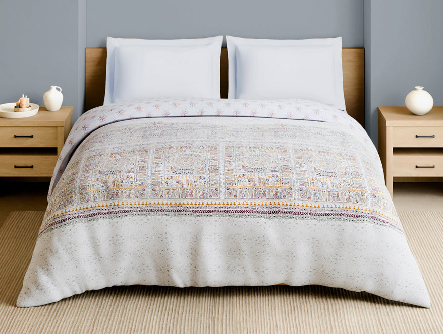 Spaces Rangana Multi 100% Cotton Double Quilt, 210 TC, Ornate, White