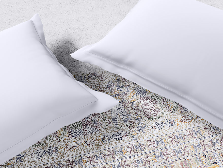 Spaces Rangana Multi 100% Cotton Double Quilt, 210 TC, Ornate, White