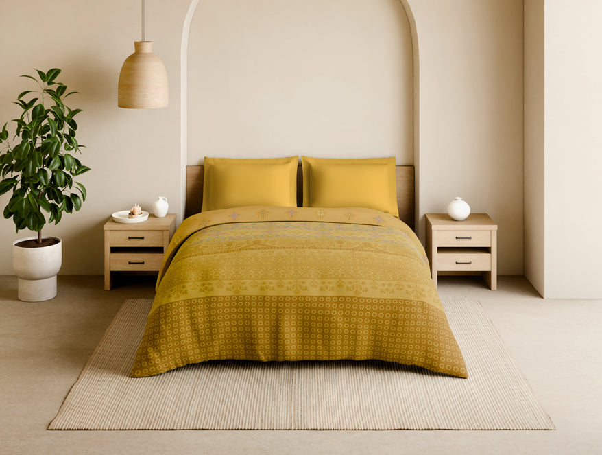 Spaces Rangana Multi 100% Cotton Double Quilt, 210 TC, Geometric, Light Yellow