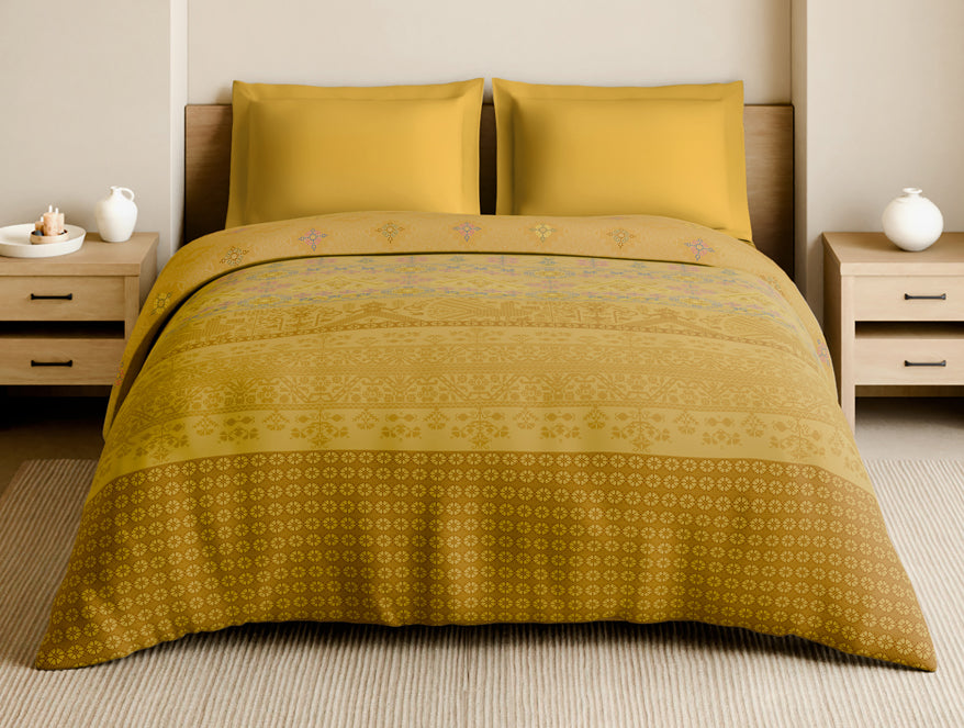 Spaces Rangana Multi 100% Cotton Double Quilt, 210 TC, Geometric, Light Yellow