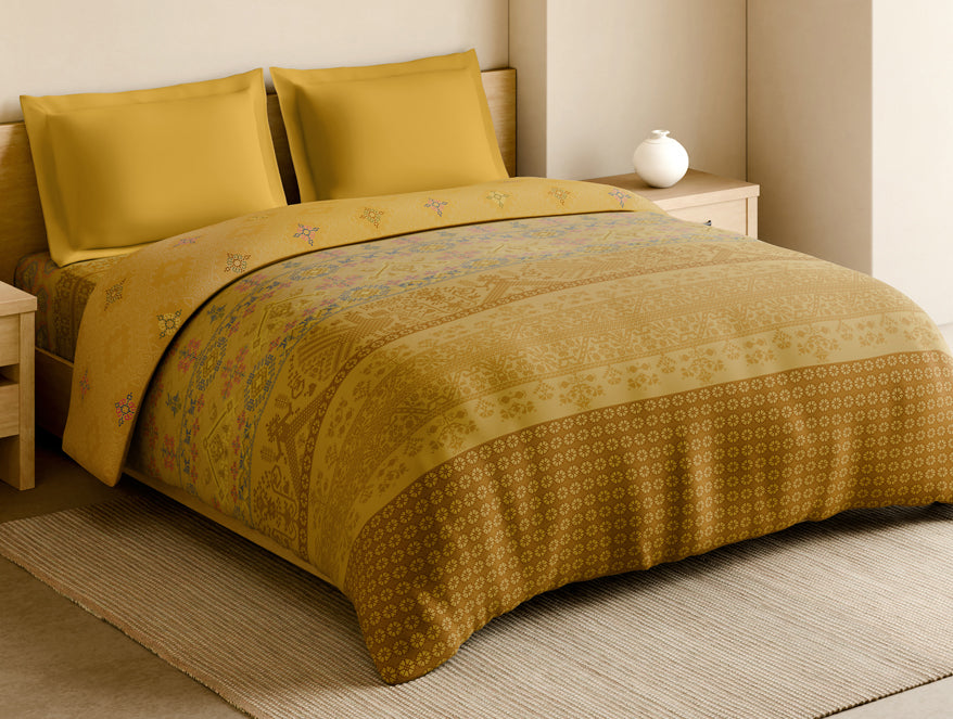 Spaces Rangana Multi 100% Cotton Double Quilt, 210 TC, Geometric, Light Yellow