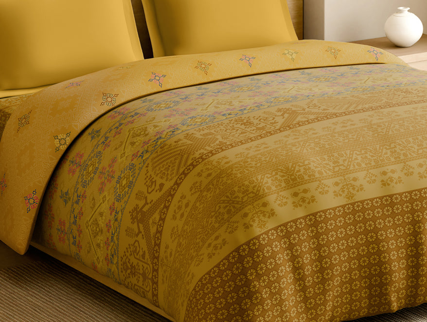 Spaces Rangana Multi 100% Cotton Double Quilt, 210 TC, Geometric, Light Yellow