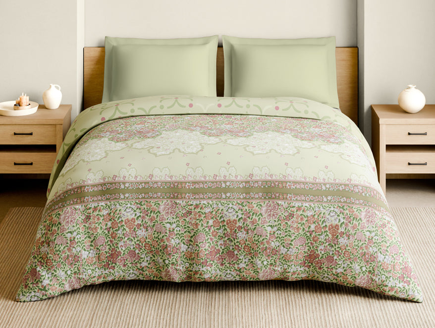 Spaces Rangana Muted 100% Cotton Double Quilt, 210 TC, Floral, Light Yellow