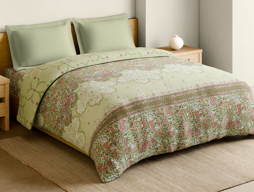 Spaces Rangana Muted 100% Cotton Double Quilt, 210 TC, Floral, Light Yellow