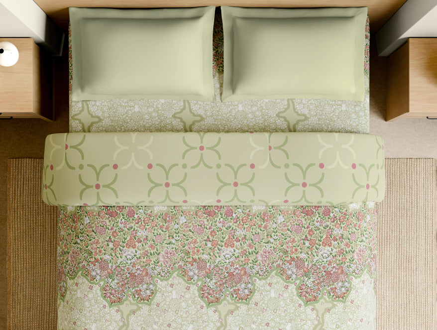 Spaces Rangana Muted 100% Cotton Double Quilt, 210 TC, Floral, Light Yellow
