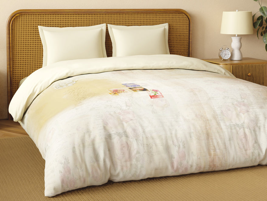 Spaces Organic Cotton Double Quilt, 180 TC, Floral, Light Peach