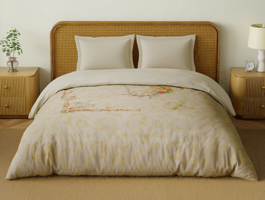 Spaces Organic Cotton Double Quilt, 180 TC, Oranate, Cream