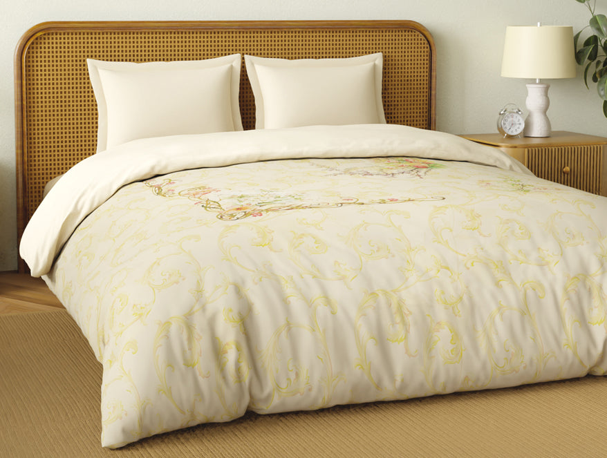 Spaces Organic Cotton Double Quilt, 180 TC, Oranate, Cream