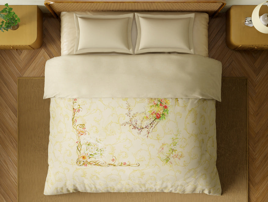 Spaces Organic Cotton Double Quilt, 180 TC, Oranate, Cream
