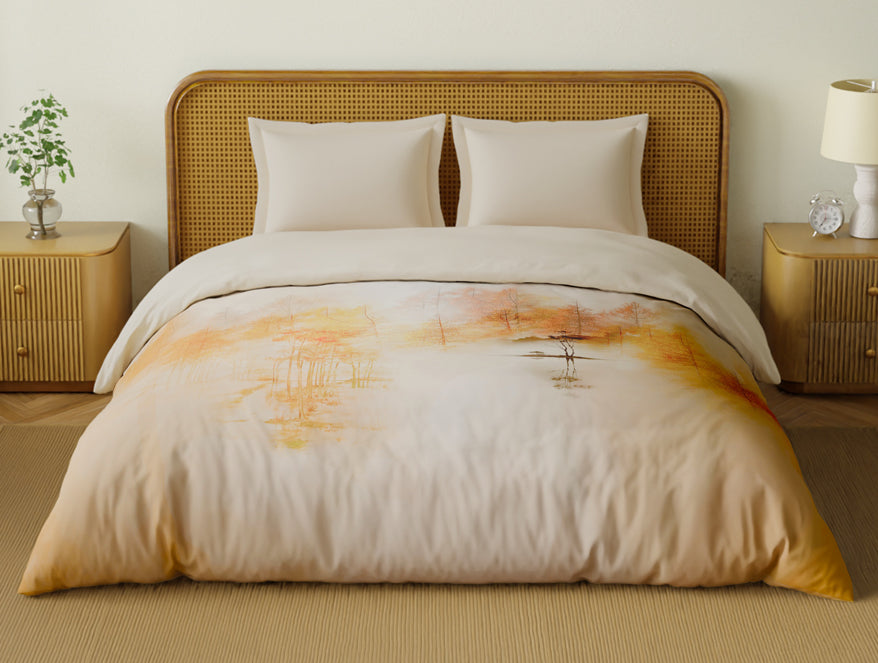 Spaces Organic Cotton Double Quilt, 180 TC, Floral, Light Peach