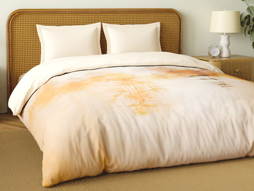 Spaces Organic Cotton Double Quilt, 180 TC, Floral, Light Peach