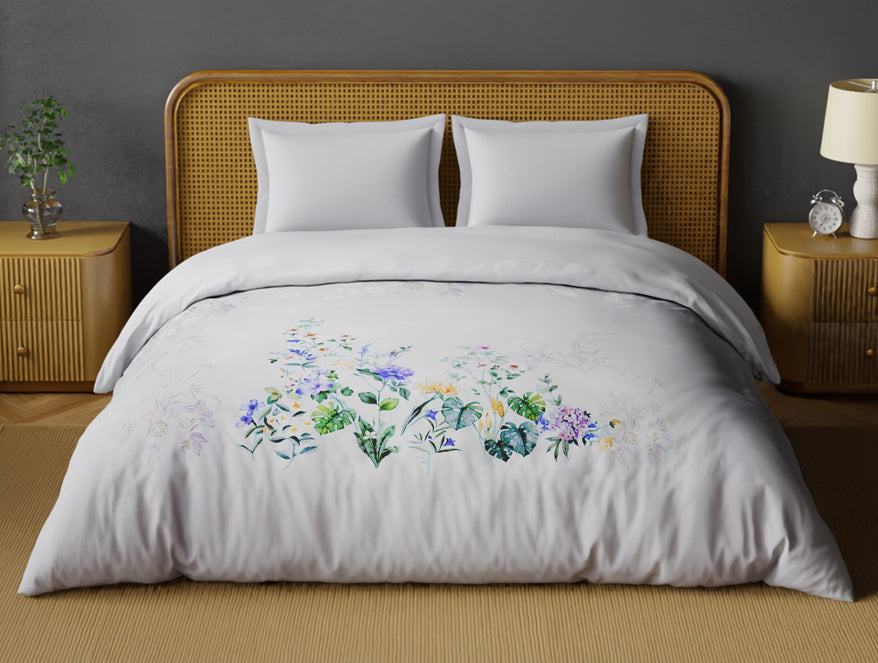 Spaces Organic Cotton Double Quilt, 180 TC, Floral, Light Violet