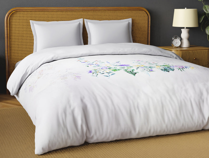 Spaces Organic Cotton Double Quilt, 180 TC, Floral, Light Violet