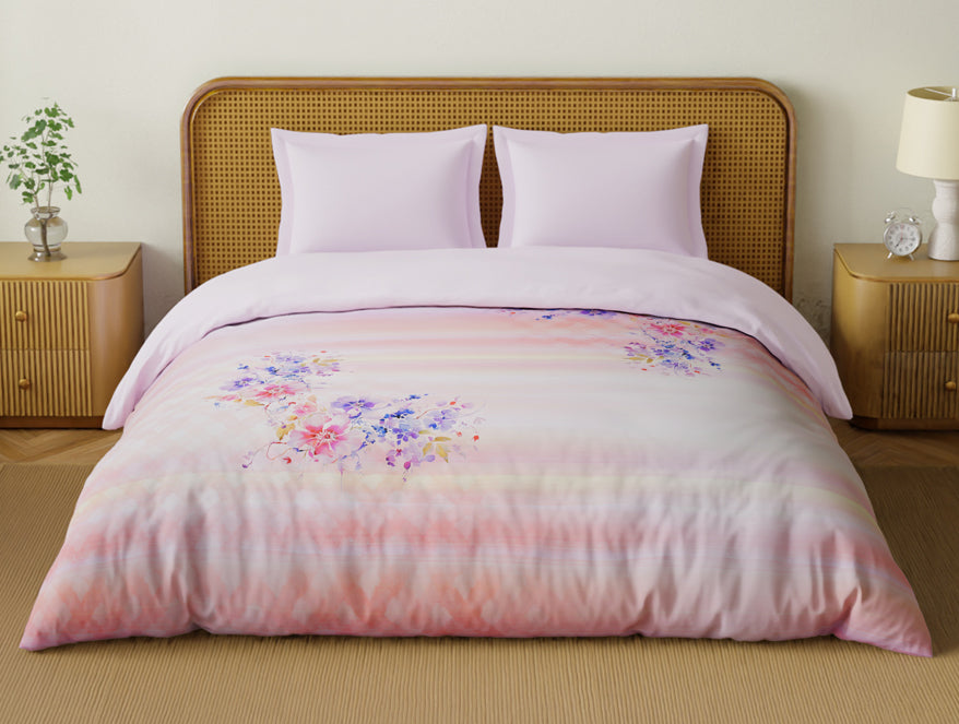 Spaces Organic Cotton Double Quilt, 180 TC, Floral, Light Violet