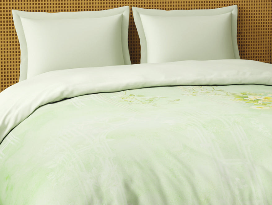 Spaces Organic Cotton Double Quilt, 180 TC, Floral, Light Green
