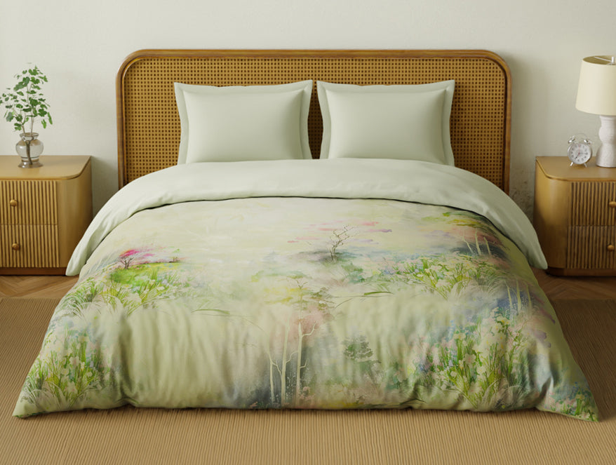 Spaces Organic Cotton Double Quilt, 180 TC, Floral, Light Yellow