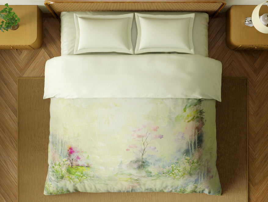Spaces Organic Cotton Double Quilt, 180 TC, Floral, Light Yellow