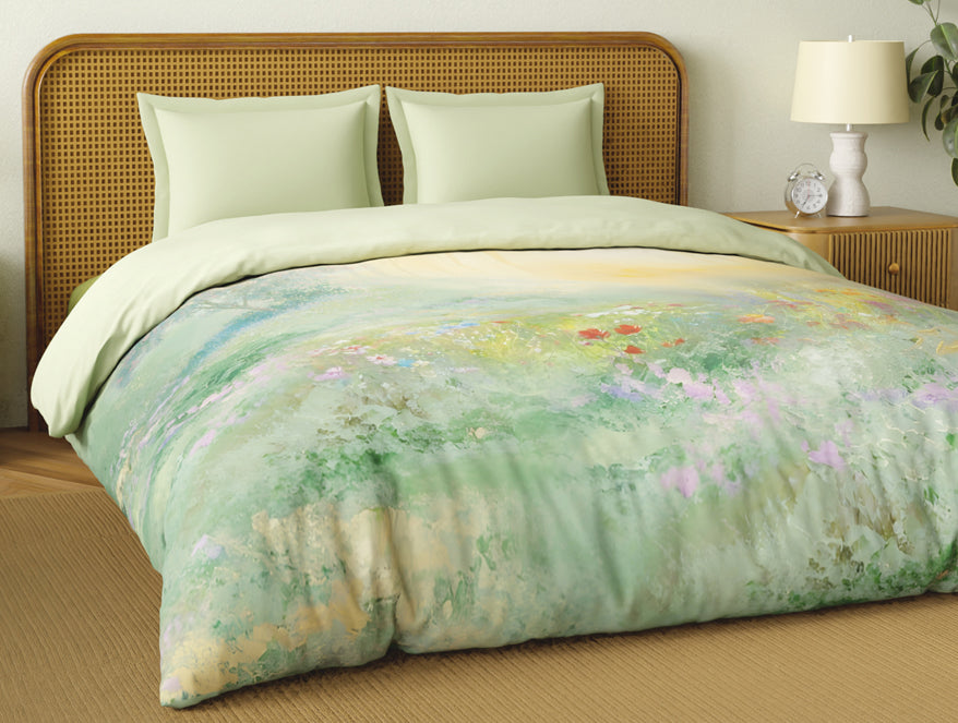 Spaces Organic Cotton Double Quilt, 180 TC, Floral, Light Green