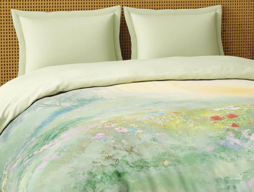 Spaces Organic Cotton Double Quilt, 180 TC, Floral, Light Green