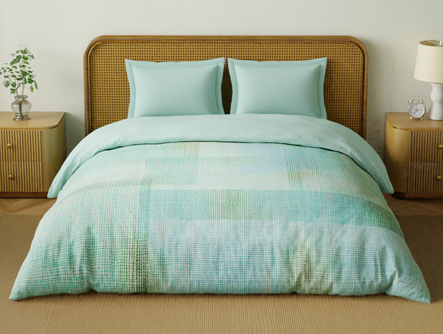 Spaces Organic Cotton Double Quilt, 180 TC, Geometric, Light Blue