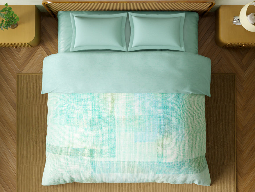 Spaces Organic Cotton Double Quilt, 180 TC, Geometric, Light Blue